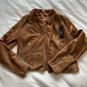 Lulus brown cognac suede moto motorcycle style jacket size medium camel M
